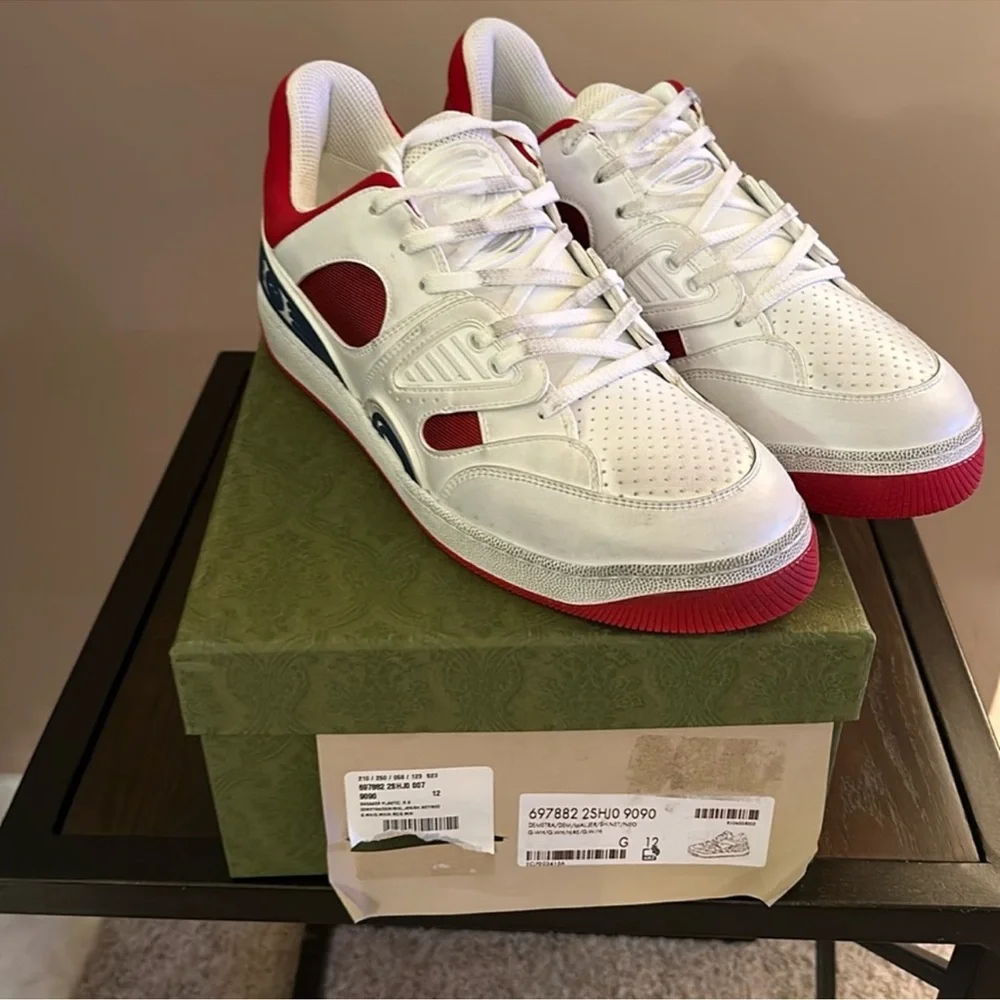Gucci White Red and Navy Men's Low-Top Sneakers